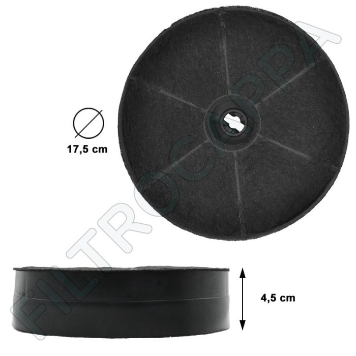 Filtro Carbone Attivo (2 PEZZI) diametro 17,5 cm per CAPPA FIM GALVAMET WHIRPOOL TURBOAIR LAV-IN ILVE