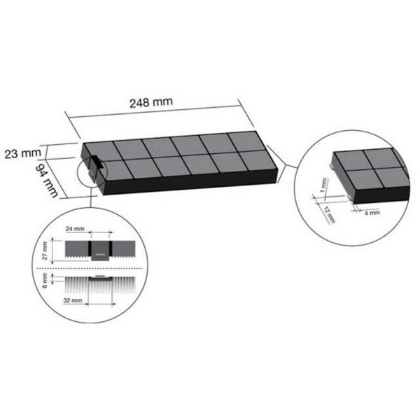 Aktivkohlefilter (2 Stk.) Tecnowind Candy Ariston Franke 9,2 x 25 cm Typ K ACK62260 FKS153