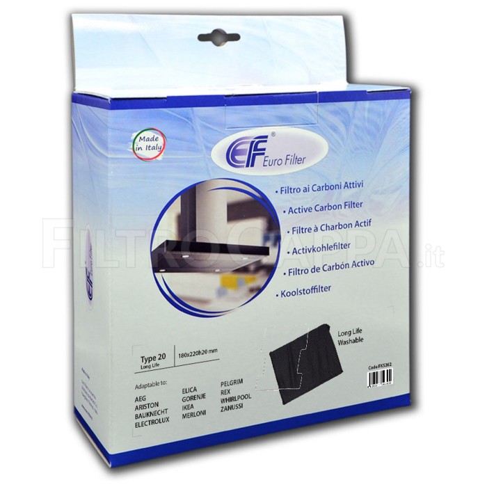 FILTRE À CHARBON LONGUE DURÉE 18 X 22 CM MOD 20 POUR HOTTES DE CUISSON ELICA TURBOAIR ELECTROLUX AEG FKS262