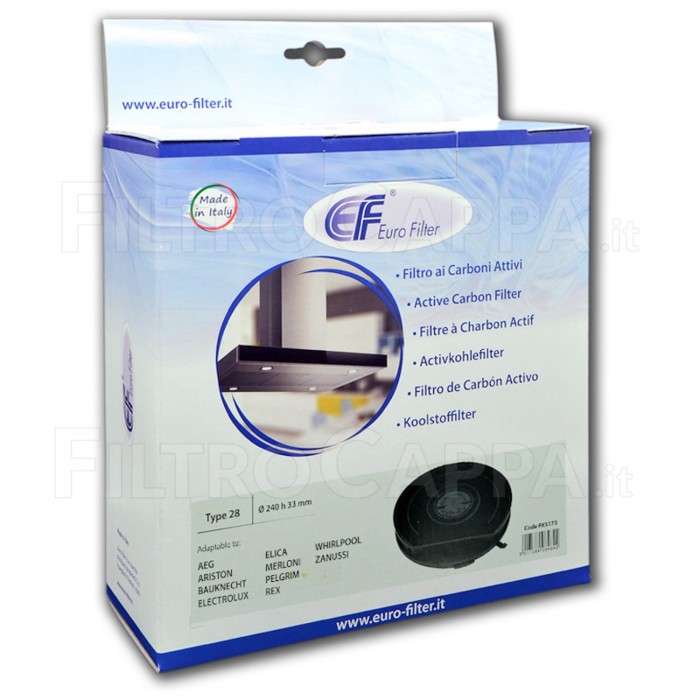 AKTIVKOHLEFILTER DURCHMESSER 24 CM FÜR DUNSTABZUGSHAUBEN ELICA TURBOAIR JETAIR MOD TYPE 28 FKS173