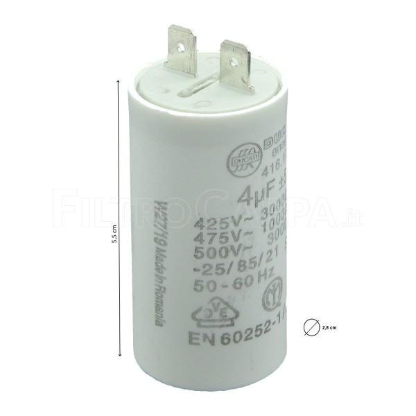 CONDENSADOR 4 uF PARA MOTOR DE CAMPANA EXTRACTORA FABER AIRONE ELICA SMEG 133.0016.850