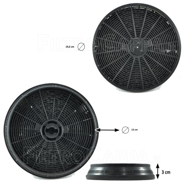 AKTIVKOHLEFILTER FUR DUNSTABZUGSHAUBEN TECNOWIND GALVAMET TYPE J DURCHMESSER 14,6 CM