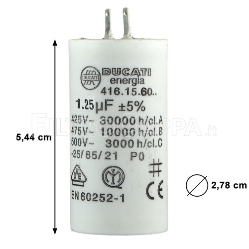 CONDENSATEURS POUR MOTEUR VORTICE 1,25 UF 416.15.60.00 5.157.000.044