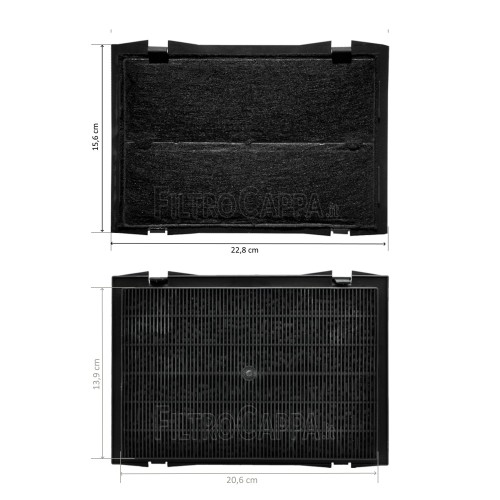 FILTRE À CHARBON (2 PCS) 20,6 X 13,9 CM POUR HOTTES DE CUISSON ELICA FALMEC BARRIVIERA LINEART