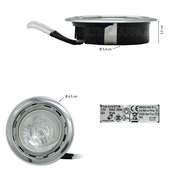 HALOGEN LEUCHTE LICHT LAMPE 12V 20W ART 140 CHROM FÜR DUNSTABZUGSHAUBEN GALVAMET R234037