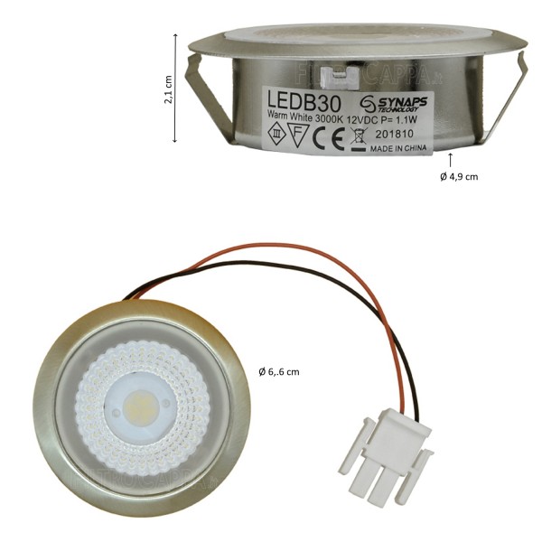 FARETTO LED 12 volt 1.1 WATT 3000K CON LENTE DIAMETRO 6,5 CM 133.0456.640
