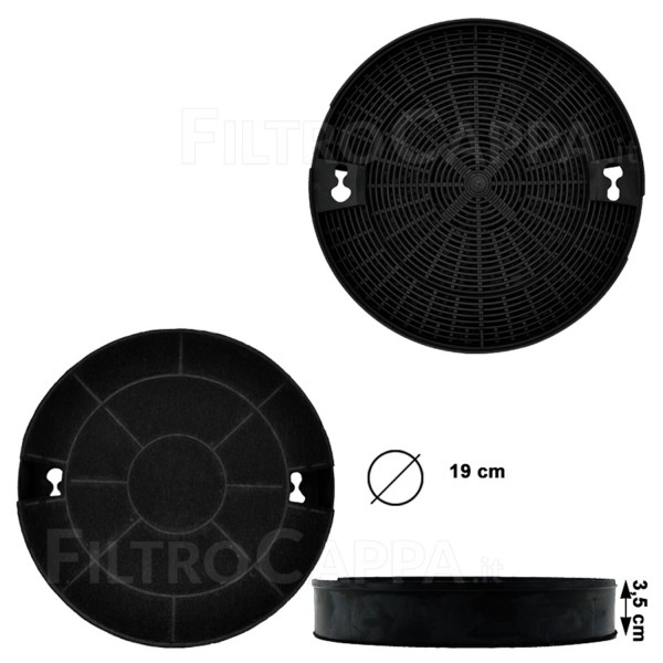 CHARCOAL FILTER ( 2 PCS) AEG CANDY ELECTROLUX ELICA GORENJE HOOVER IKEA SMEG WHIRLPOOL DIAMETRER 19 CM mod.29 FKS129