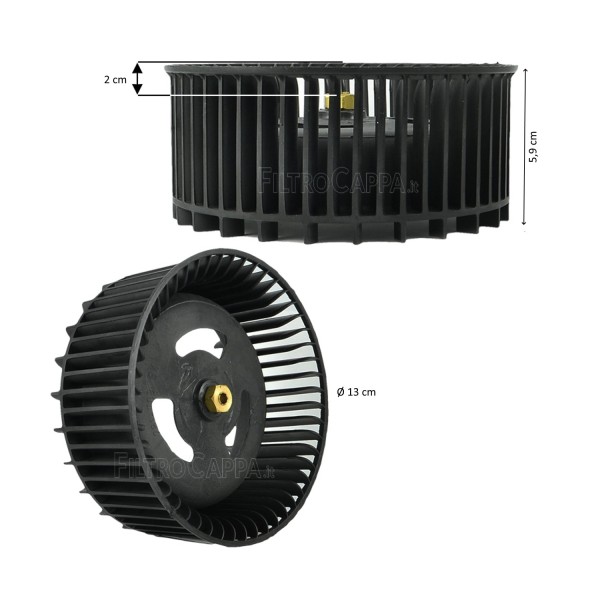 CAMPANA EXTRACTORA FABER FRANKE SMEG RUEDA DEL VENTILADOR DIÁMETRO 13 CM ESPESOR 5,9 CM ROTOR IZQUIERDO 133.0016.961