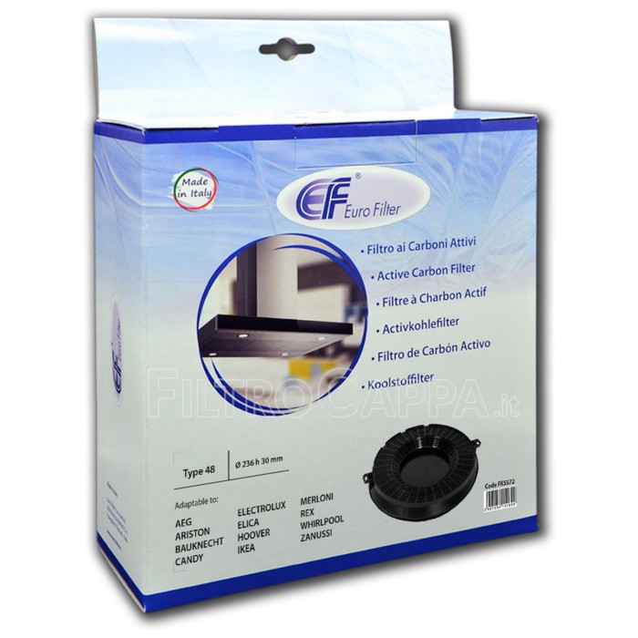 CAMPANA EXTRACTORA ELICA TURBOAIR INDESIT SMEG FILTRO DE CARBÓN DIÁMETRO 23,6 CM ESPESOR 3 CM MOD TIPO 48 FKS572