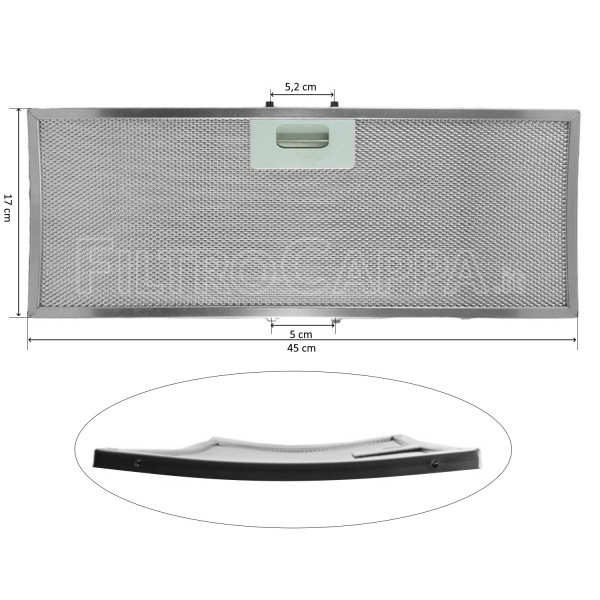 METAL FILTER 45 X 17 CM CURVED FOR ELICA TURBOAIR COOKER HOOD 10801290451