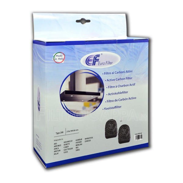 FILTRO CARBONE (CONF. 2 PEZZI) ELICA WHIRPOOL 21 X 19 CM MOD TYPE 200 FKS169