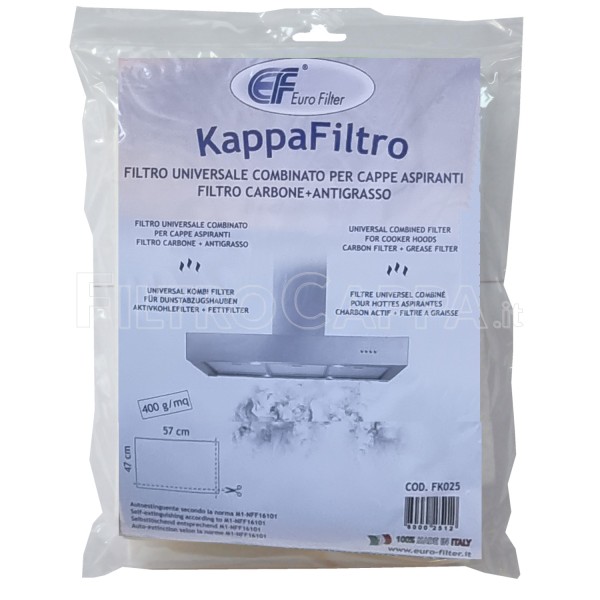 FILTRO UNIVERSALE DA RITAGLIARE 47 X 57 CM ANTIGRASSO COMBINATO CARBONE ATTIVO FK025