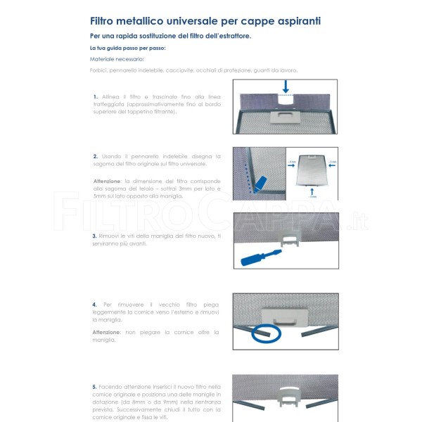Filtro metallico alluminio 60 x 40 cm universale per Cappe Aspiranti R553333