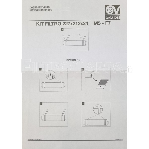 Filtro M5 227x212x24 per Vortice Vort Hri 200 Phantom VMC 11290 21431 Filtro M5 227x212x24 per Vortice Vort Hri 200 Phantom VMC 11290 21431