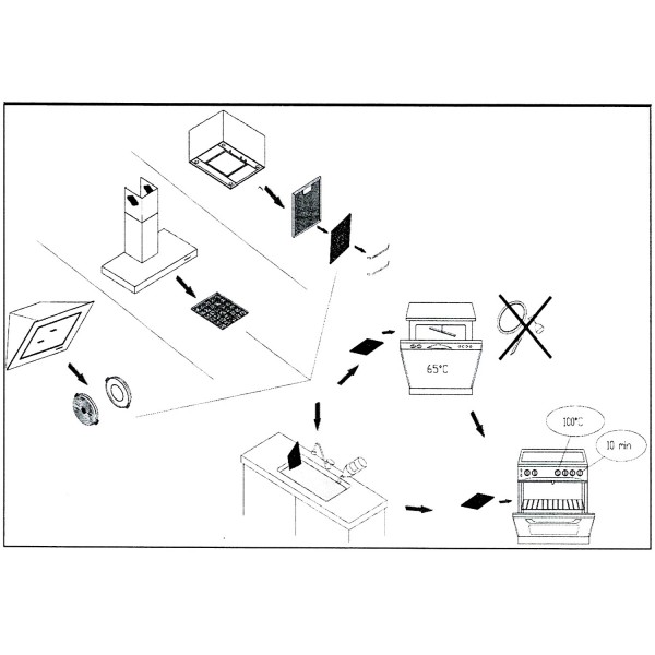 Filtre à charbon 27 x 20 x 1 cm longue durée pour hotte Airone HAMLET PCRL5