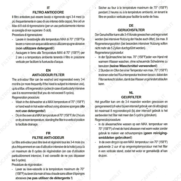 Filtre à charbon (2 pièces) 19,6 cm de diamètre Long Life pour hotte Faber Franke FLL8 FKS242