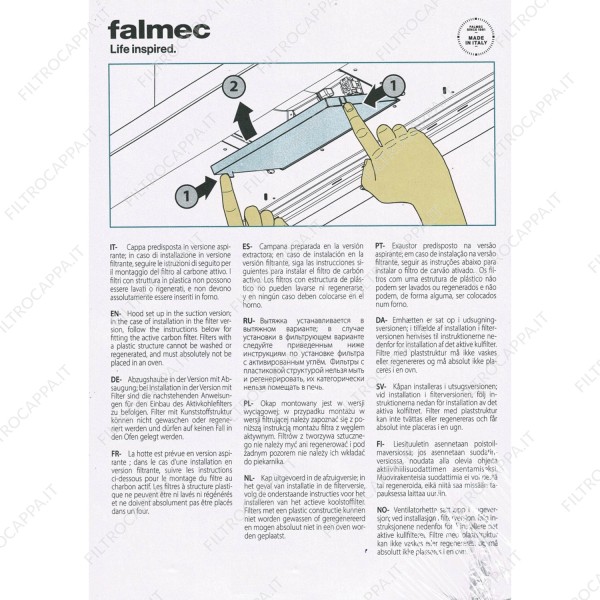 Kohlefilter 25 x 17,5 cm für Falmec Dunstabzugshaube KACL.960