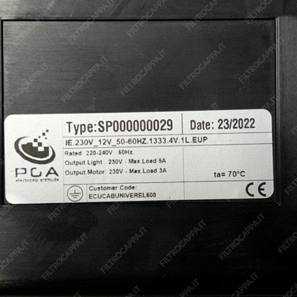 Unidad de Control Electrónico para Campana Extractora Airone Teclado CECUCABUNIVEREL500 Unidad de Control Electrónico para Campana Extractora Airone Teclado CECUCABUNIVEREL500