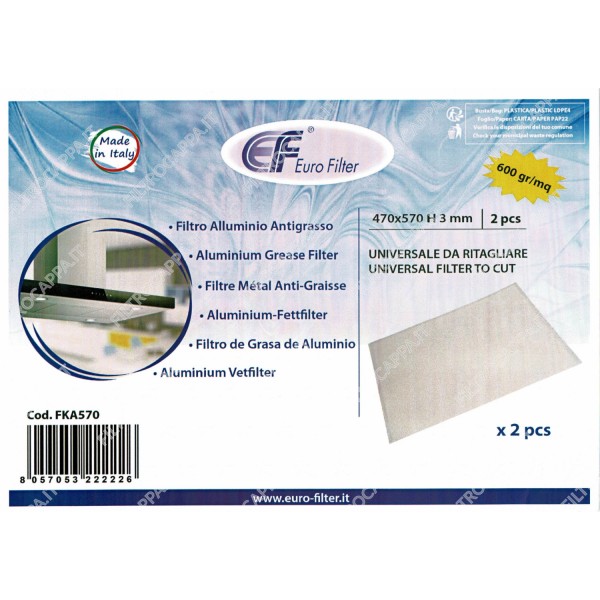 Filtro metallico universale tagliabile (2 PZ) per Cappa 57 X 47 cm FKA570