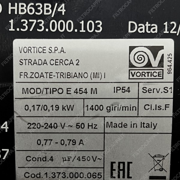 Motor de aspiradora helicoidal Vortice E454M 1.373.000.065