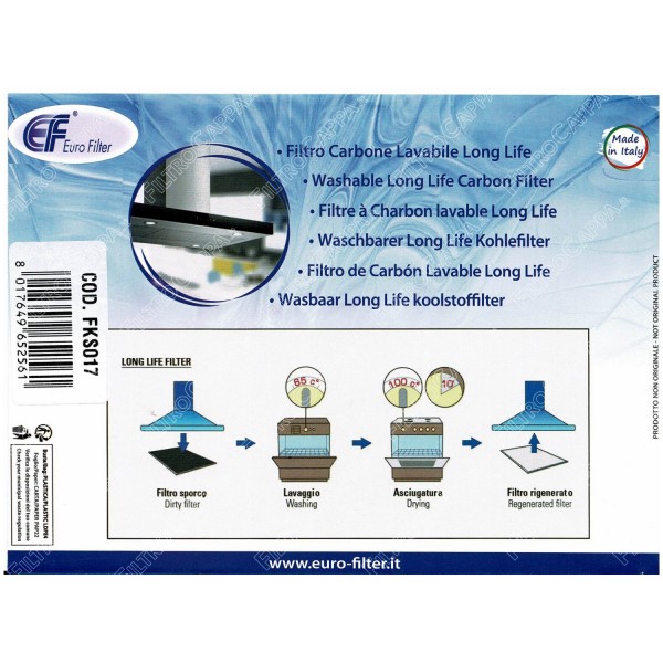 Filtro carbone 48 x 15,5 cm long life per cappa Whirpool Ikea Faber FKS400