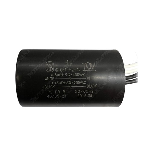 Capacitor duplo 0,8 μF + 3,15 μF para extrator VORTICE MEDIO 5.157.000.405