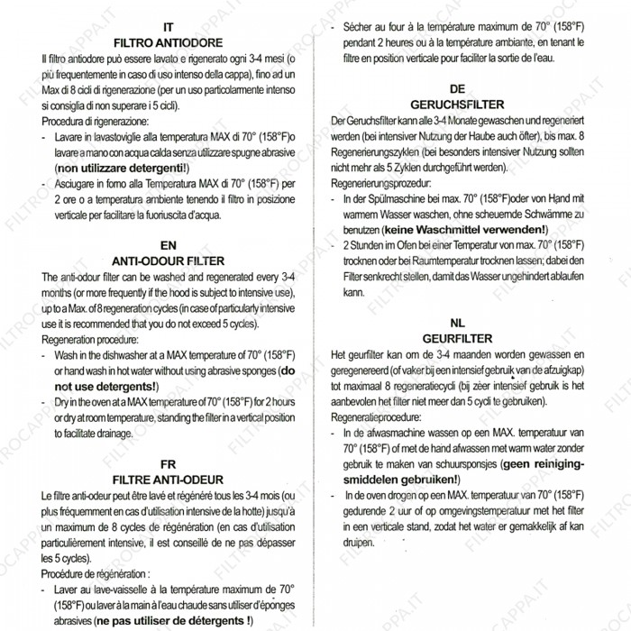 Filtre à charbon longue durée 26,7 x 23,7 cm FABER FRANKE ELECTROLUX AEG Hottes aspirantes FLL9 112.0185.276