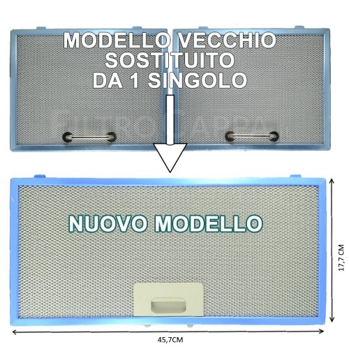 Filtre à graisse en aluminium 45,8 x 17,7 cm pour hotte aspirante ELICA TURBOAIR GRI0009218 GF03FC 2