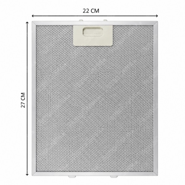 Filtro metálico de aluminio de 22 x 27 cm para campanas extractoras Elica Turboair Whirpool.