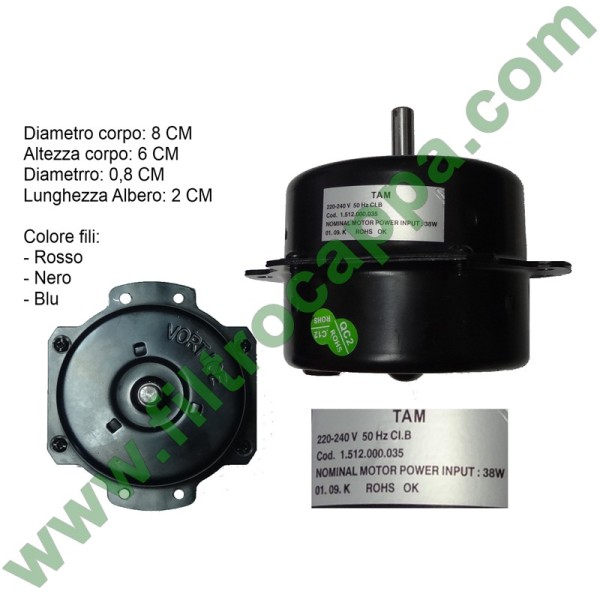 Motor für VORTICE 1 Geschwindigkeit 38 W 220 VOLT GZ-55/9 1.512.000.035