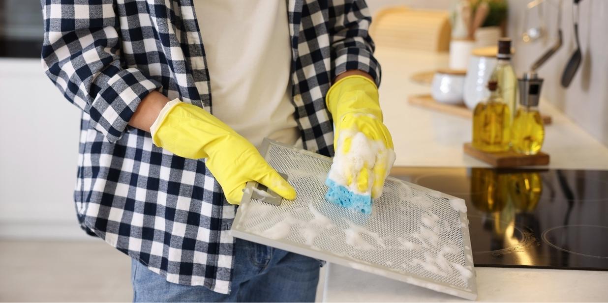 Degreasing grease filters of kitchen hood in spring
