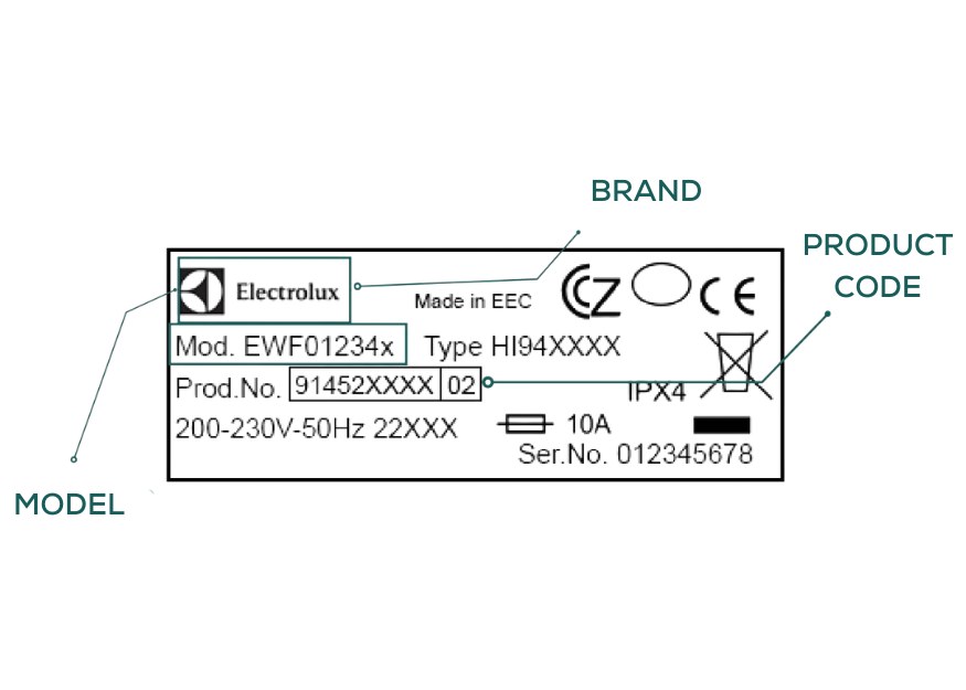 Electrolux hood model on label