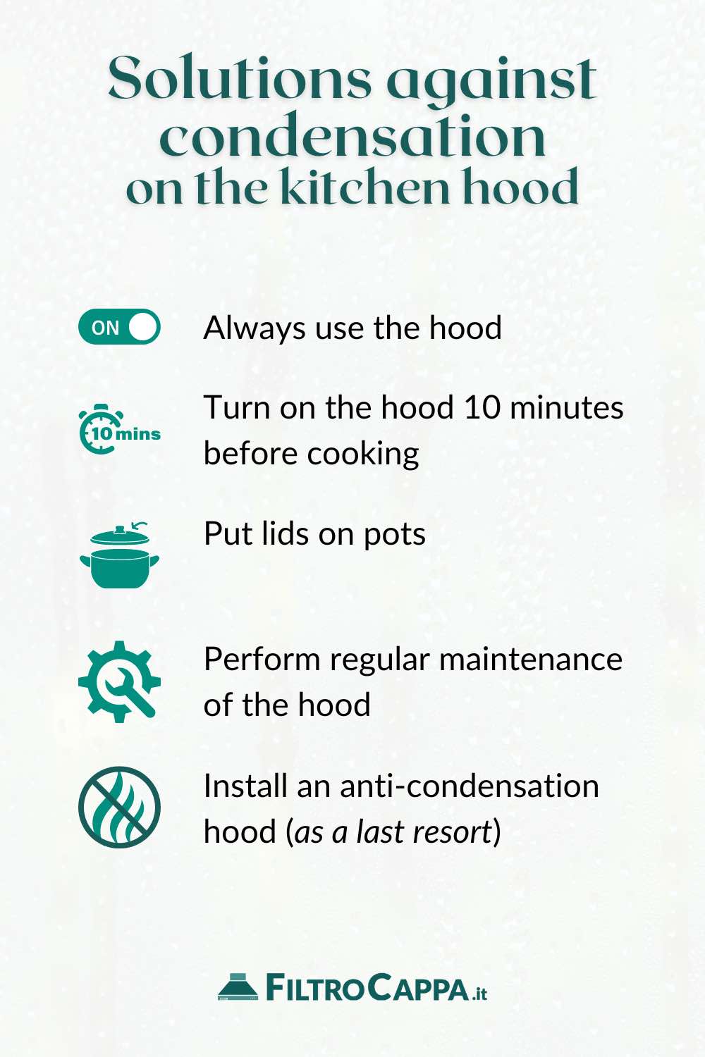 Solutions against condensation on kitchen hood